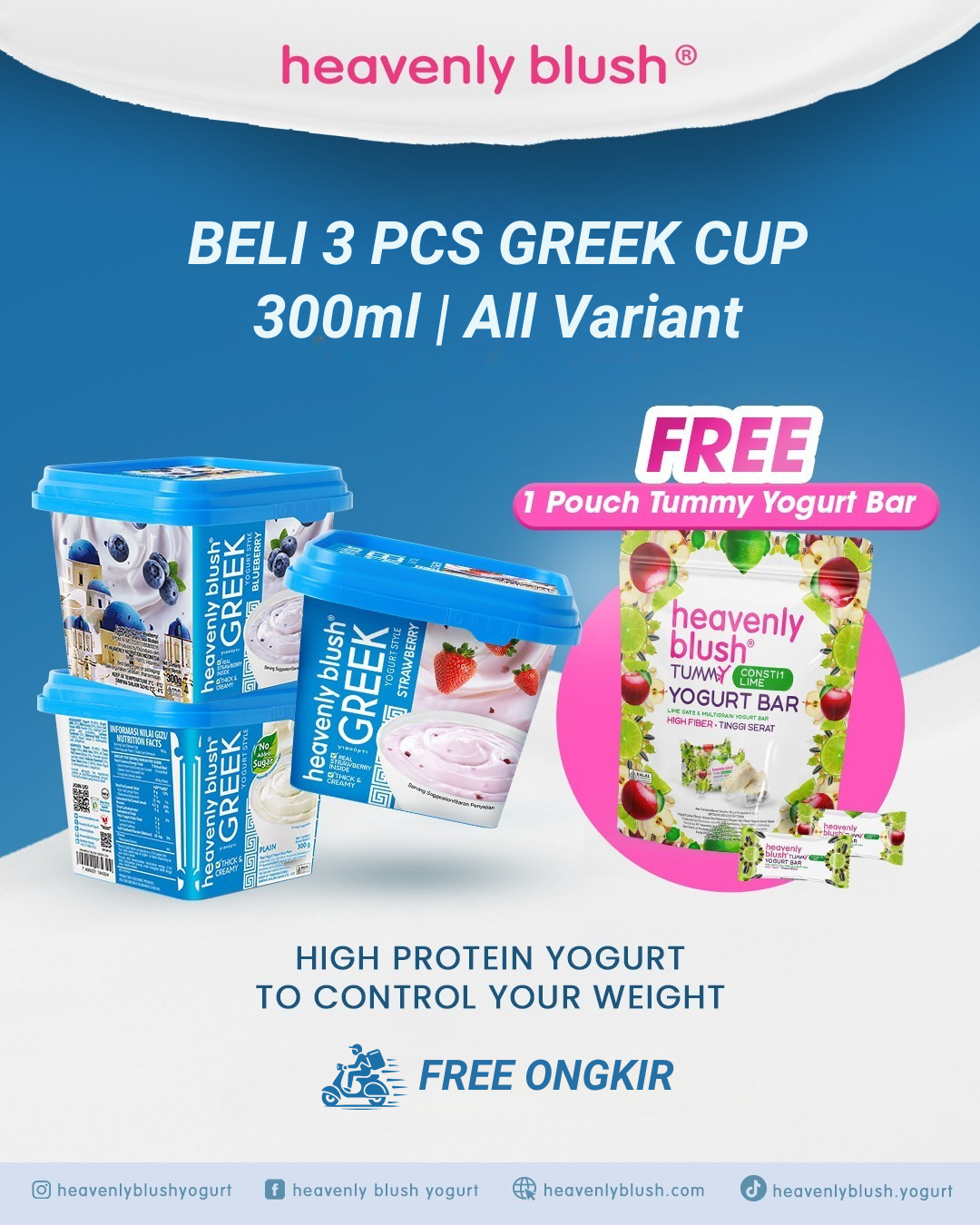 [Bundling 3pcs] Greek Yogurt High Protein 300ml + Free Tummy Bar Pouch