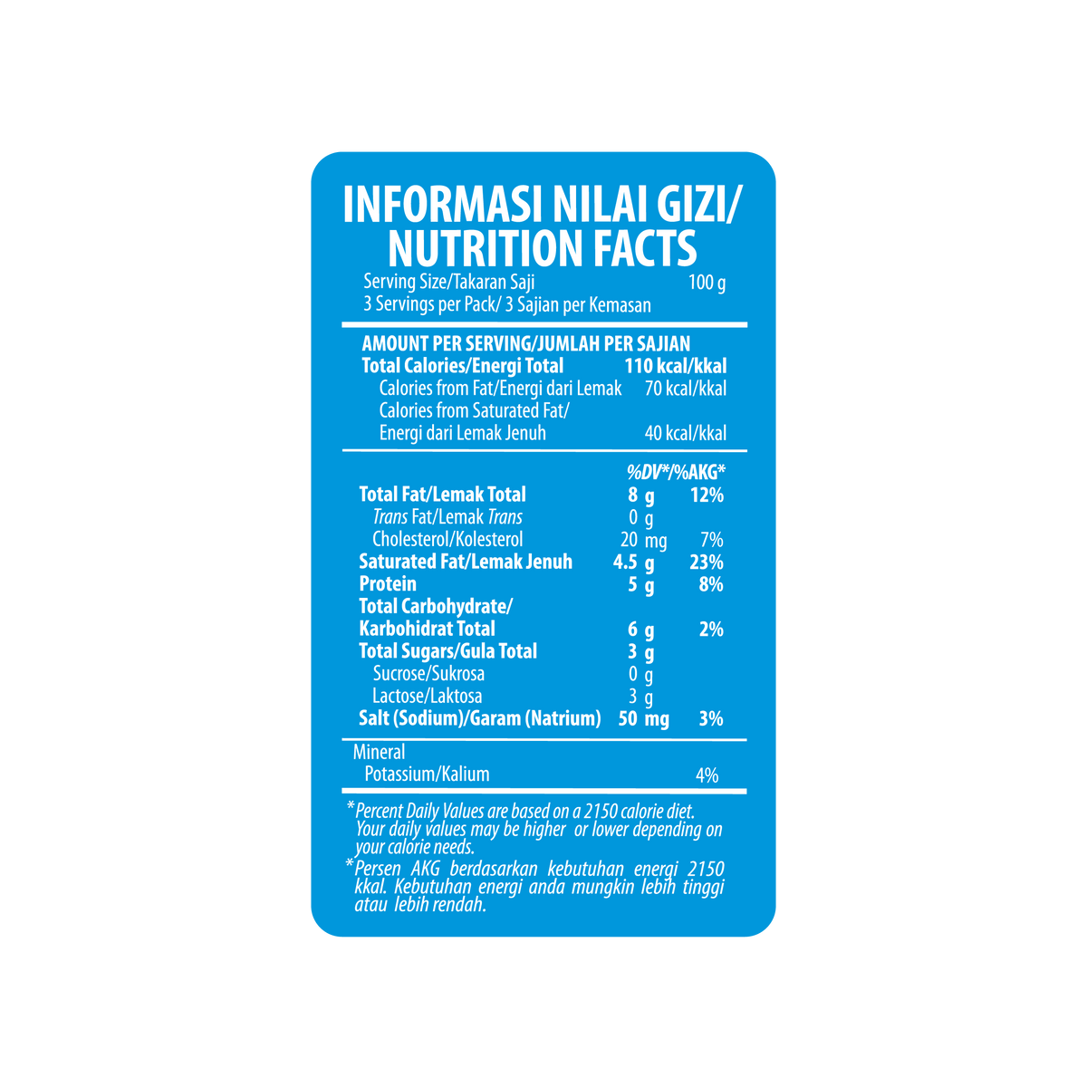 Informasi nilai gizi Greek Yogurt Original 300gr tanpa tambahan gula