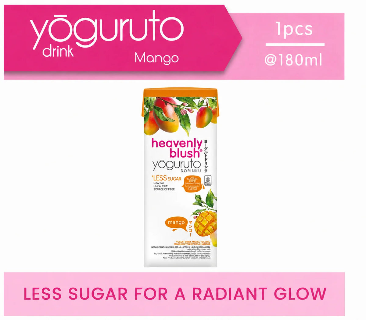 Yoguruto Drink Mango 180ml Heavenly Blush yogurt rendah gula