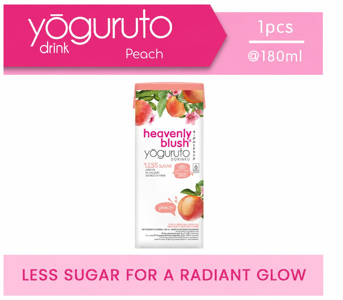 Yoguruto Drink Peach 180ml Heavenly Blush yogurt rendah gula