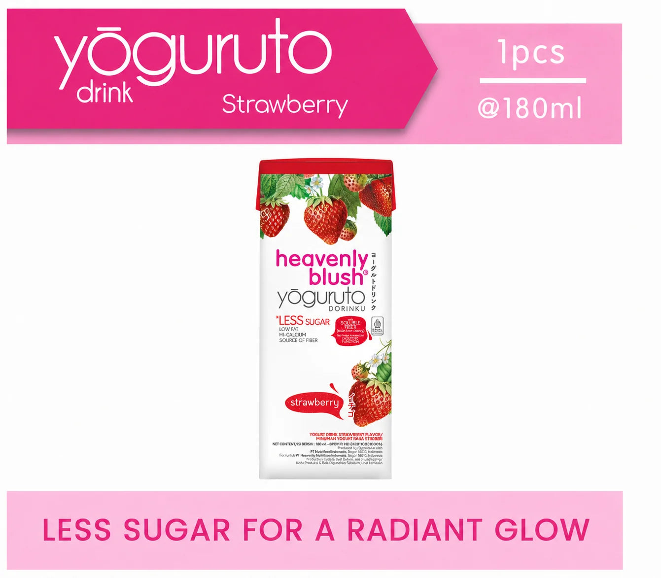 Yoguruto Drink Strawberry 180ml Heavenly Blush yogurt rendah gula