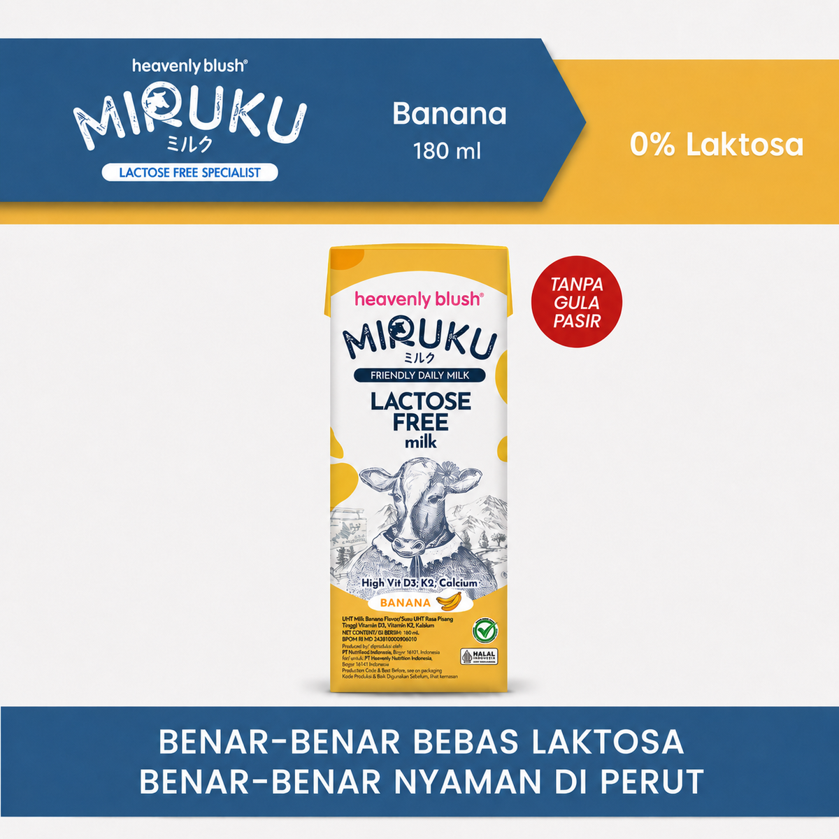Miruku UHT Banana 180ml susu bebas laktosa Heavenly Blush