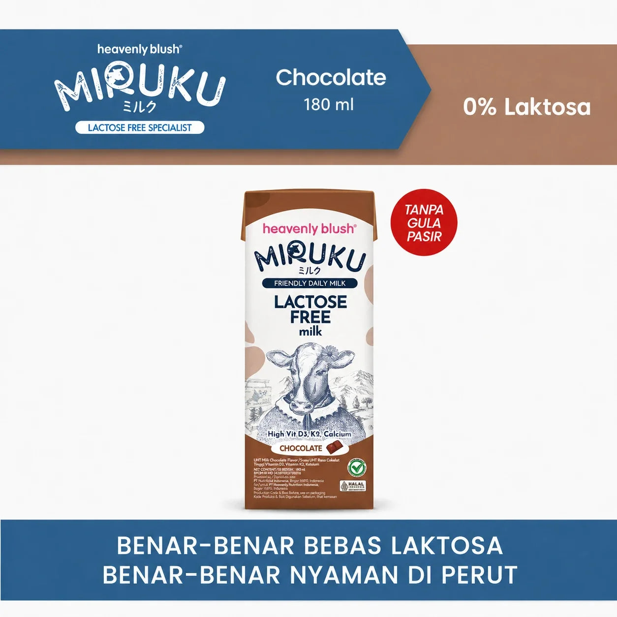 Miruku UHT Chocolate 180ml susu bebas laktosa Heavenly Blush